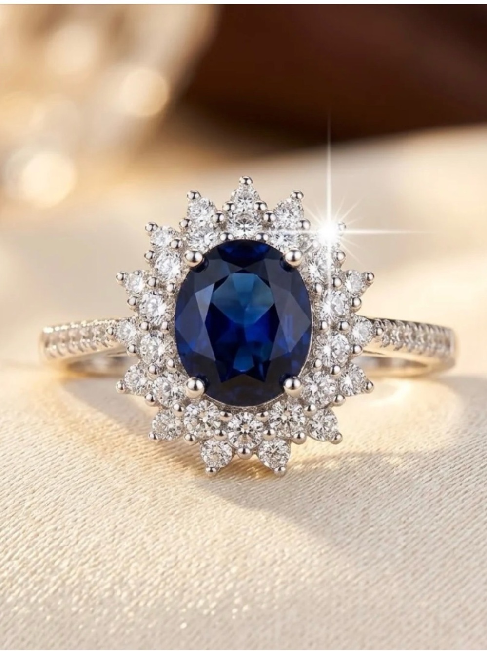Classic Blue Sapphire Halo Ring - Women Jewelry * Size 8 BRAND NEW * NEVER WORN